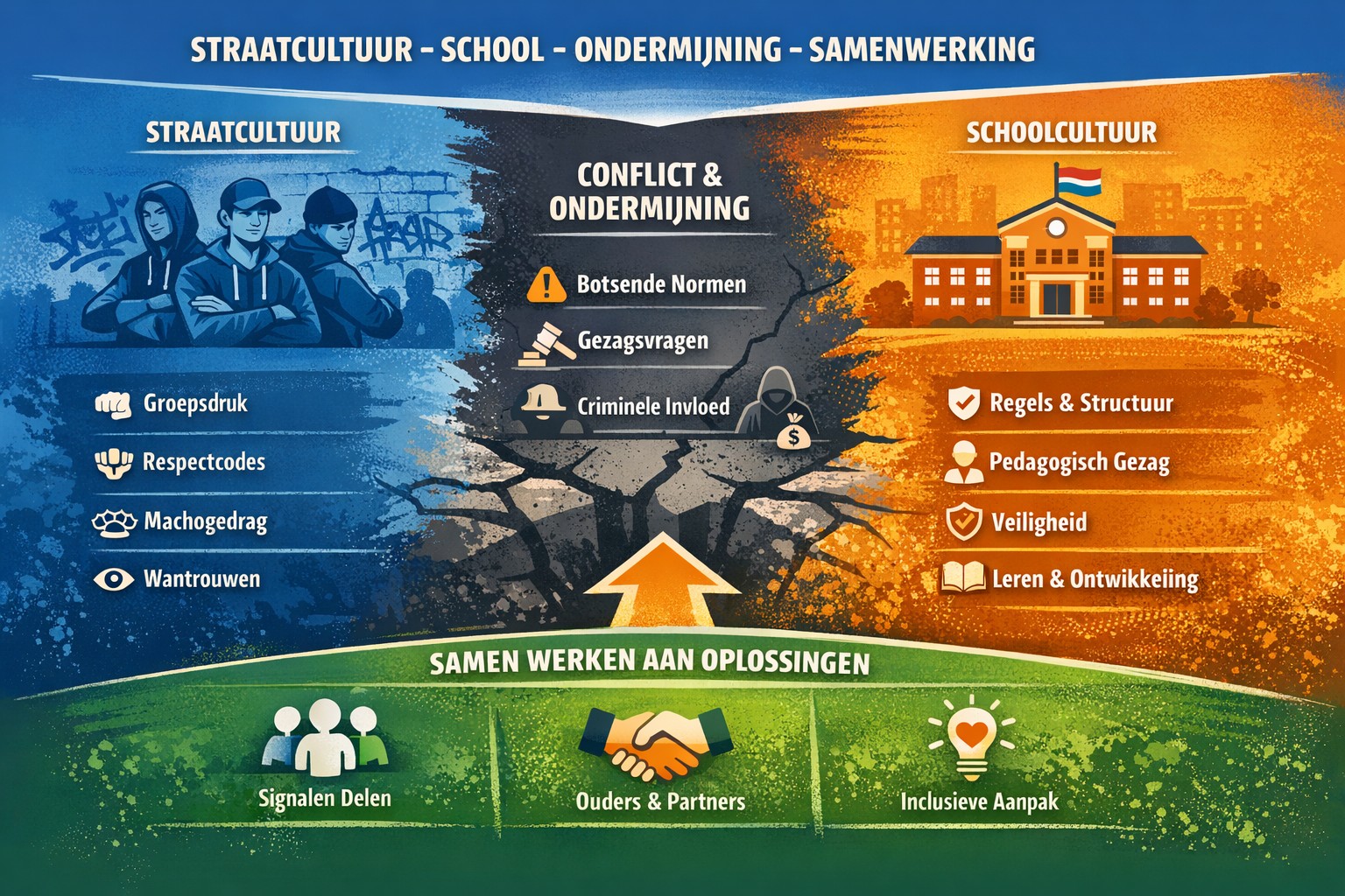 Groepsdruk, Janine Leenders Respectcodes, Machogedrag, Wantrouwen, Regels, Structuur, Pedagogisch gezag, Veiligheid, Leren, Ontwikkeling, Botsende normen, Gezagsvragen, Criminele invloed, Signalen delen, Ouders, Partners, Inclusieve aanpak